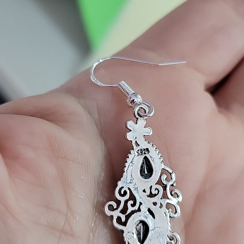 Sterling Silver Topaz Drop Earrings, S925 - Picture 5 of 6